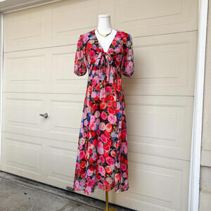 IENA for Mac Duggal Floral Maxi Dress Women’s 8 Pink Red Rose Print